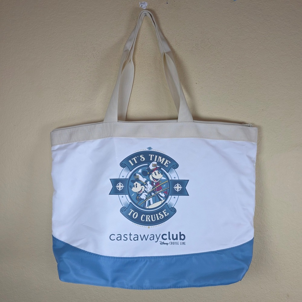 Disney Cruise Line Castaway Club Mickey Minnie Tote Bag White Blue Nautical
